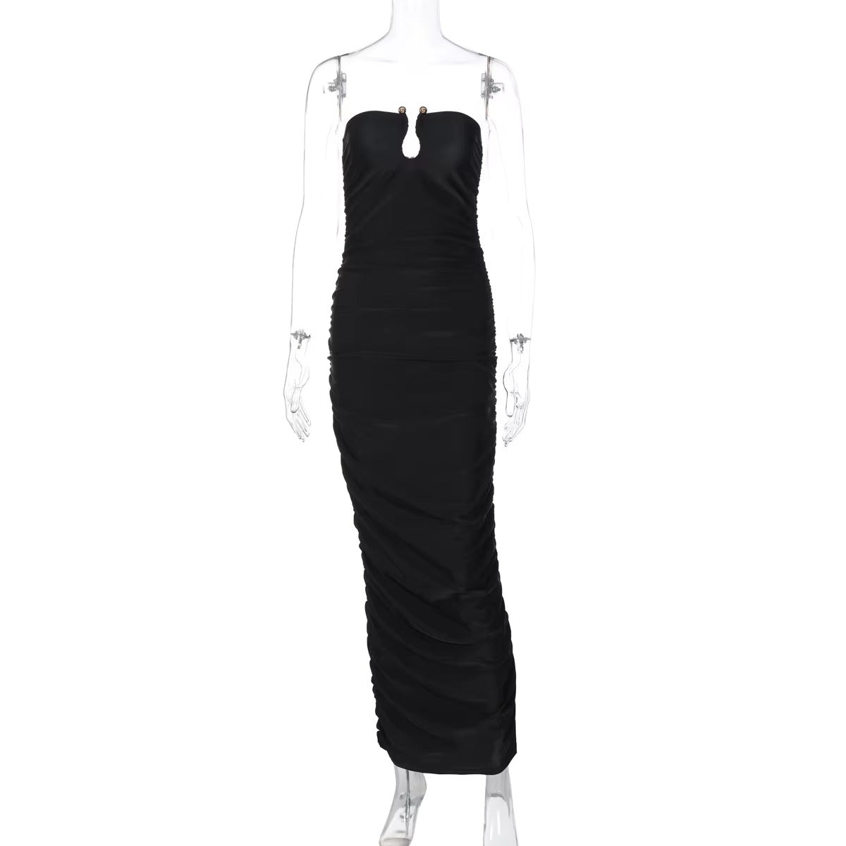 Sexy V-Neck Slim Pure Color Summer New Arrival Cross-Border Women's Dress Sleeveless Elegant Folded Skirt Dress