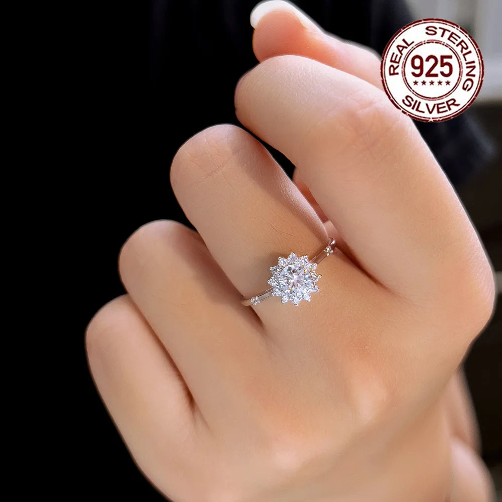 New Arrival Unique 925 Sterling Silver Cubic Zircon Flower Finger Ring for Women Wedding Engagement Fine Jewelry