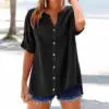 2025 Spring Fall Summer New Shirt Casual Loose Button V-neck Large Short Sleeve Top Women's Shirt