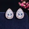 Vintage Design Pure White Gold Plated Cubic Zirconia Pear Cut Crystal Stud Earrings for Women CZ Jewelry Costume Accessories