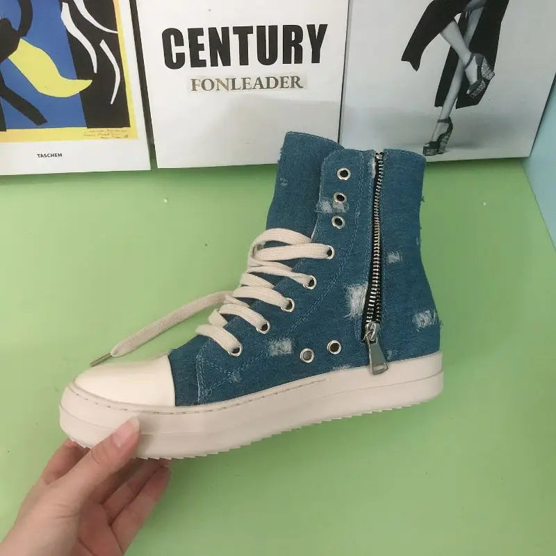 Unisex Chaussures Femme Tendance 2025 Zip Low Platform Canvas Sport Boots Mujer Sneakers Casual Shoes