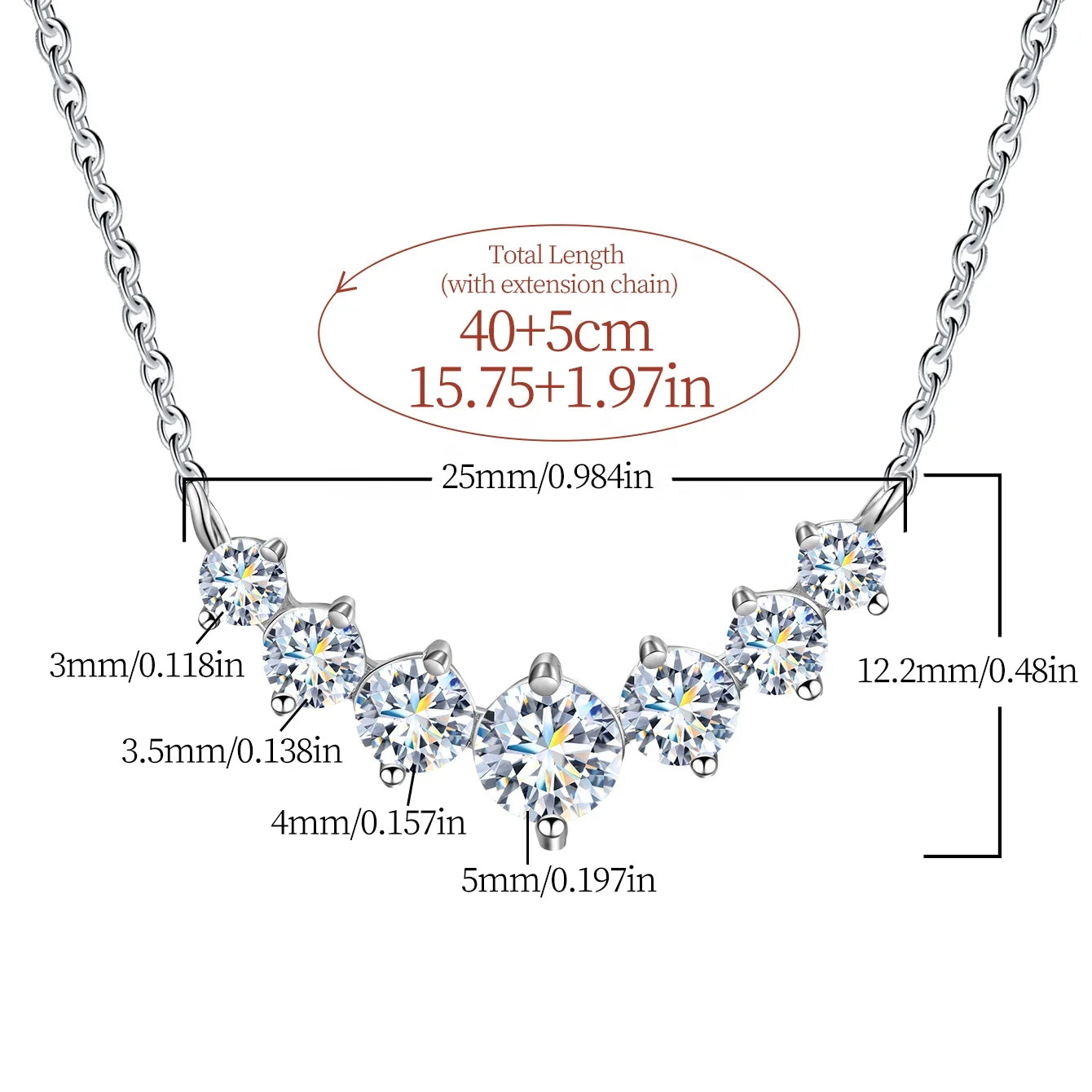 925 Silver Gold Plated GRA Eternity 0.5ct 7 VVS D Color Moissanite Diamond Stone Necklace Chain Engagement Women Fine Jewelry