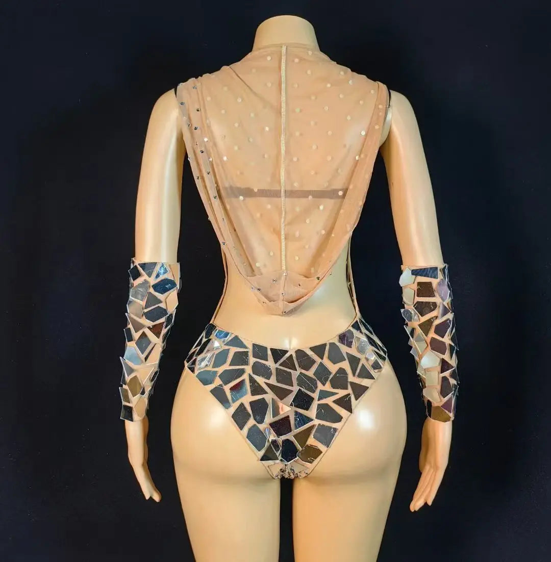 New Arrivals Sequin Club Bodysuits Silver Crystal Bra Inside Costume Hot Sexy Bodysuit for Women