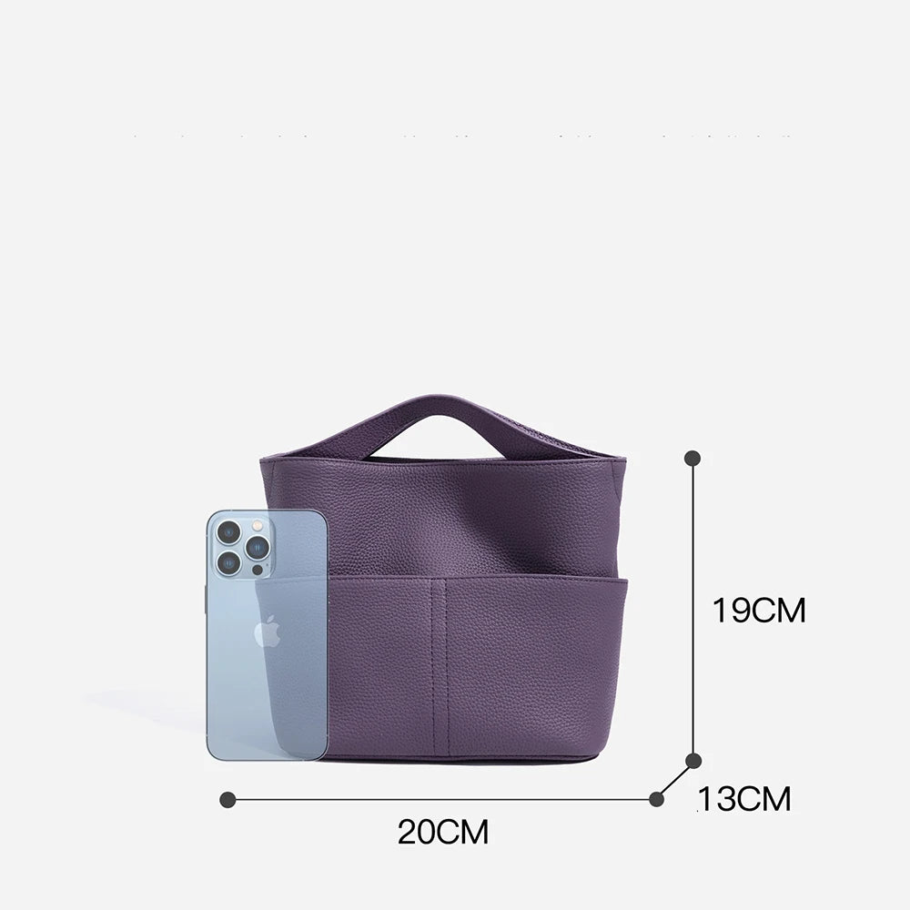 Mini Bucket Bag Women Genuine Leather Tote Bag Cowhide Real Leather Handbag for Lady Colleague Student School Bag