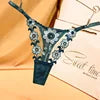 Lady Panties Elegant Floral Embroidery Lace Thong Set for Women Low Waist Hollow Out Underwear with Elastic for Wedding