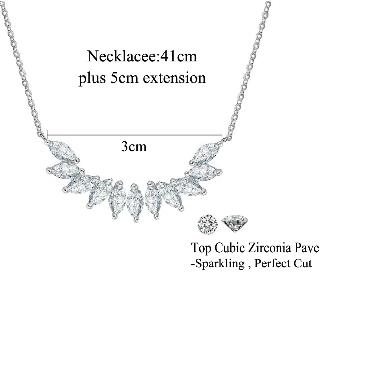 Fine Jewelry S925 Sterling Silver White Marquise Cut Cubic Zirconia Arc Pendant Necklace for Women Lady Valentine's Day Gifts