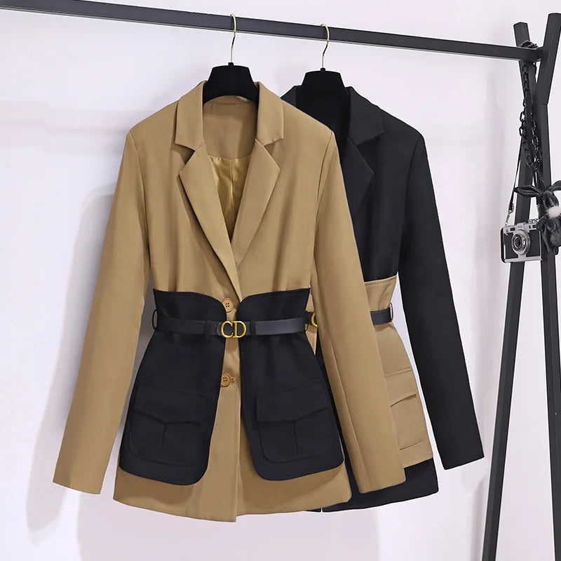 Leisure Suit Jacket for Women's Autumn High-end Mid Length Korean Version Slim Fitting Suit
