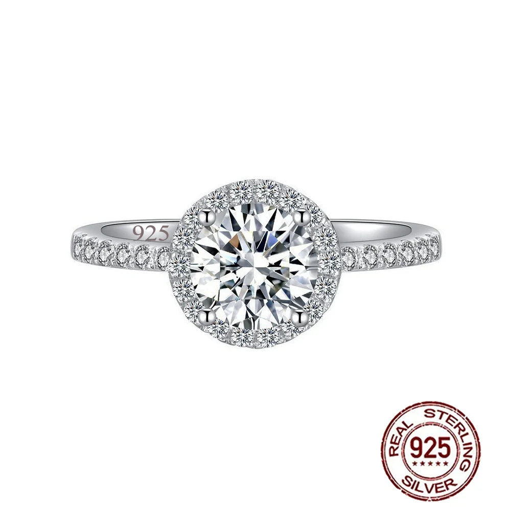 Luxury Round Cut Shiny Diamond Like Cubic Zirconia S925 Sterling Silver Wedding Brides Promise Finger Ring for Women
