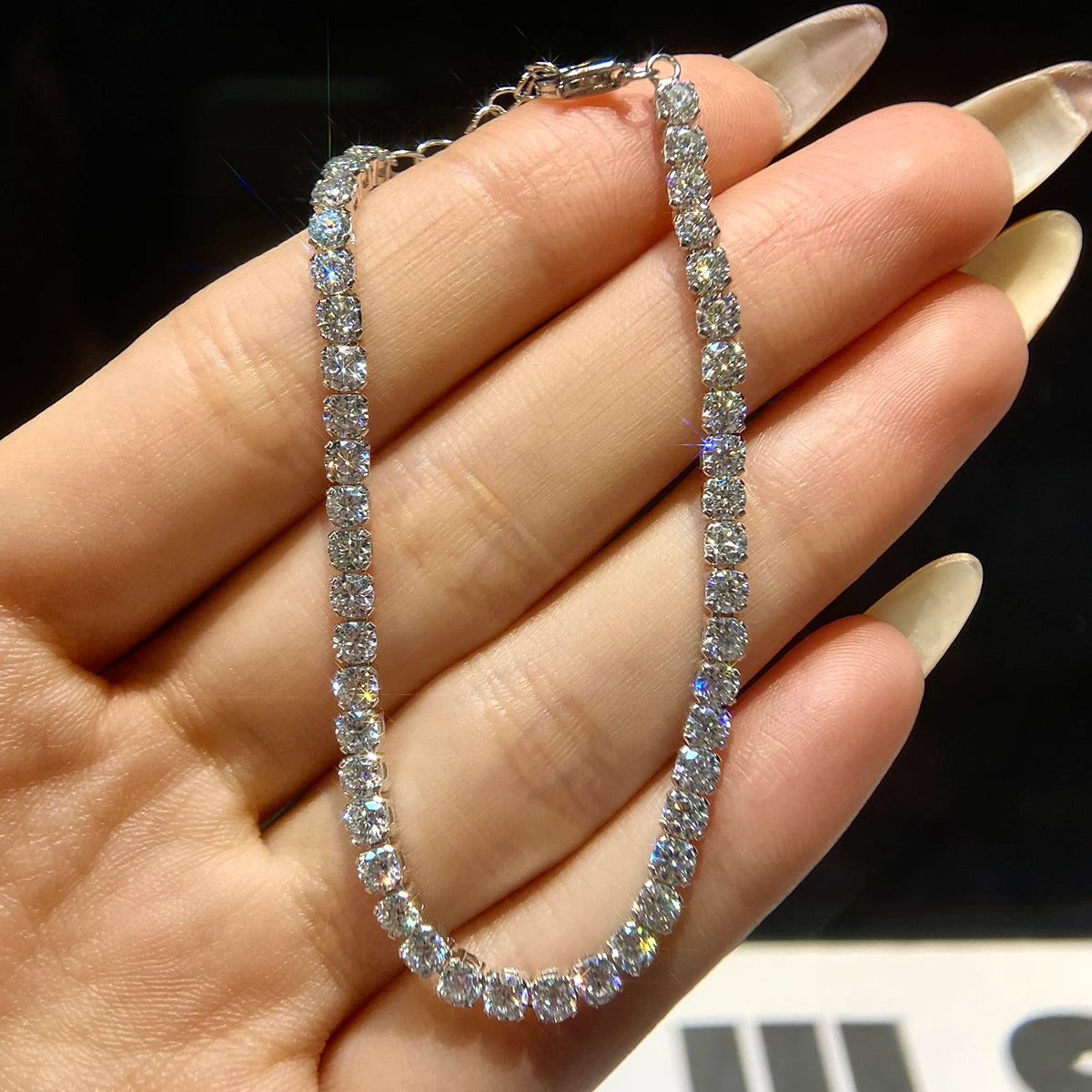 Real Moissanite Diamond Tennis Bracelet 0.1ct for Women 925 Sterling Silver White Gold Plated Eternity Wedding Fine Jewelry