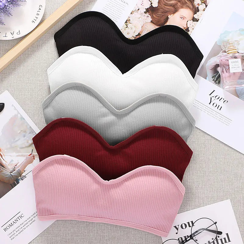 Strapless Tube Top Women Cropped Top Invisible Non-wire Bra Seamless Underwear Sexy Lingerie Cotton Bandeau Bra Removable Pads
