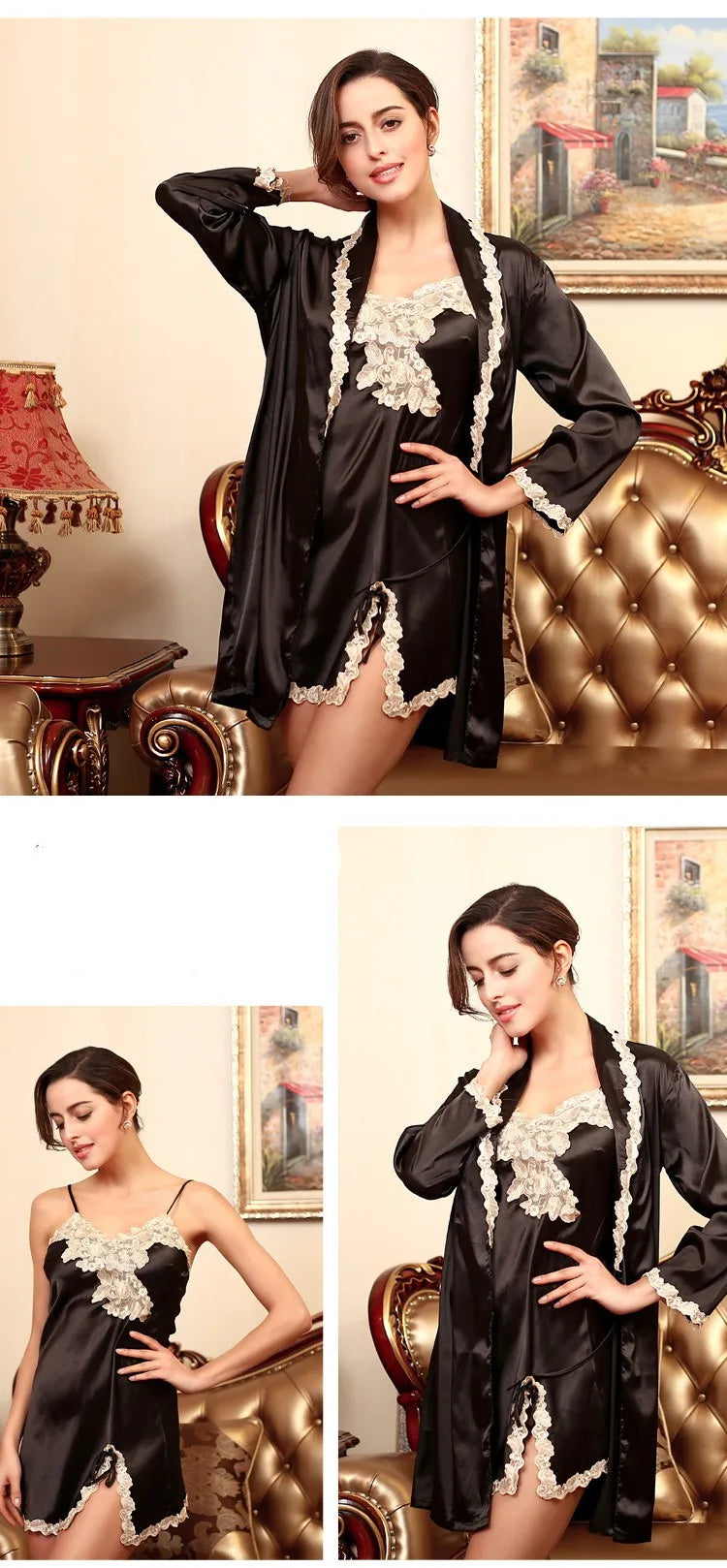 Charmeuse Family Matching Pajamas Sexy Silk Set Night