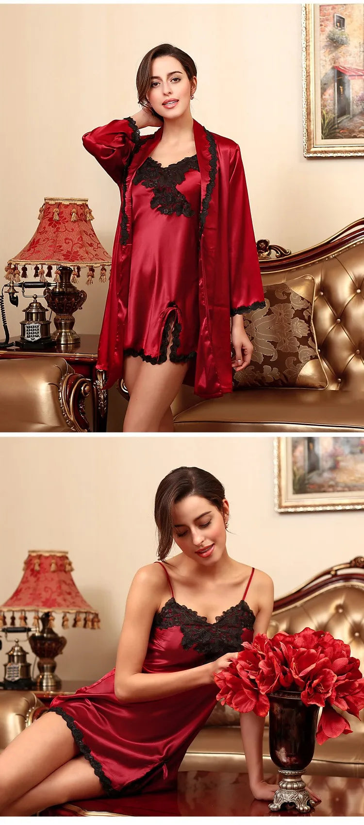 Charmeuse Family Matching Pajamas Sexy Silk Set Night