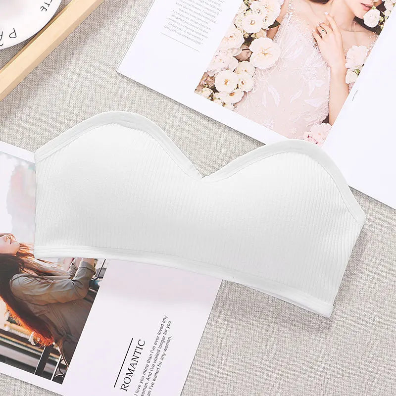 Strapless Tube Top Women Cropped Top Invisible Non-wire Bra Seamless Underwear Sexy Lingerie Cotton Bandeau Bra Removable Pads
