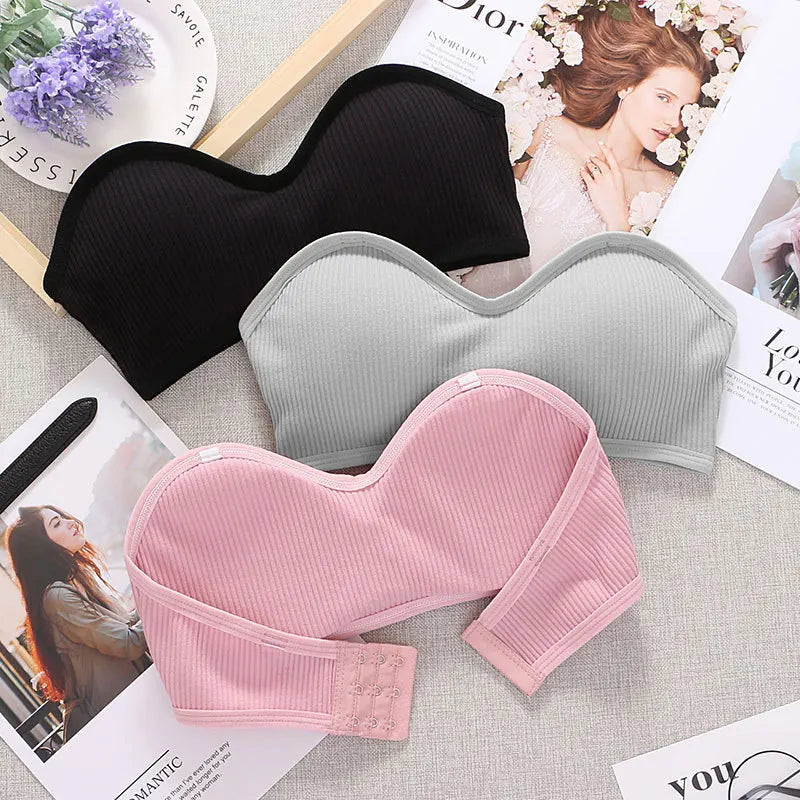 Strapless Tube Top Women Cropped Top Invisible Non-wire Bra Seamless Underwear Sexy Lingerie Cotton Bandeau Bra Removable Pads