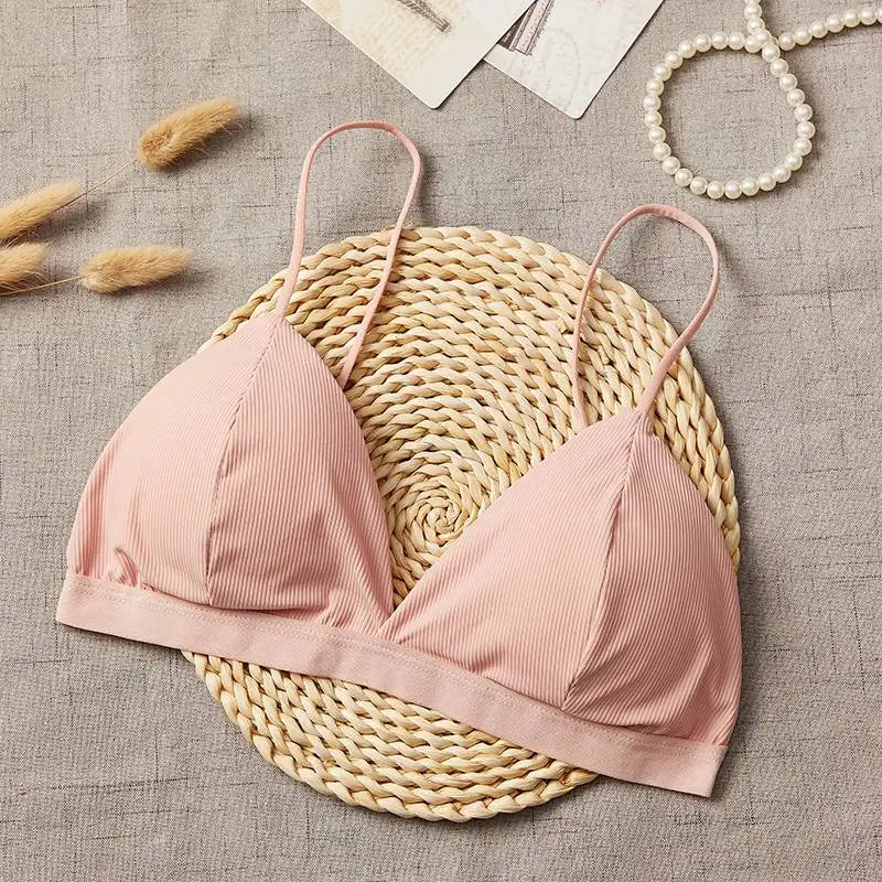 Women Tank Top Triangle Cup Cropped Top Female Seamless Underwear Sexy Lingerie V-Neck Padded Camisole Non-wire Bra Tops