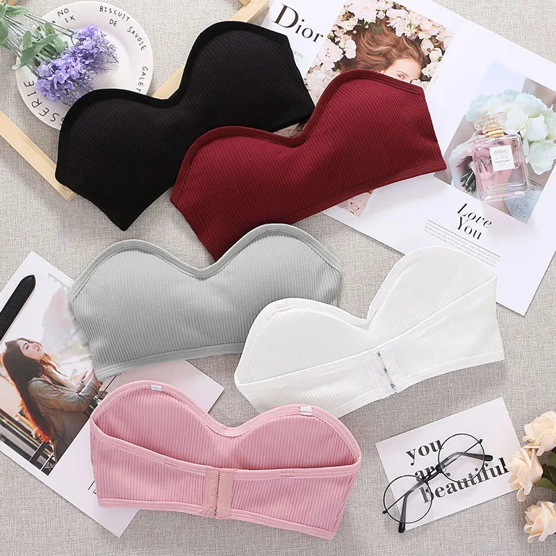Strapless Tube Top Women Cropped Top Invisible Non-wire Bra Seamless Underwear Sexy Lingerie Cotton Bandeau Bra Removable Pads