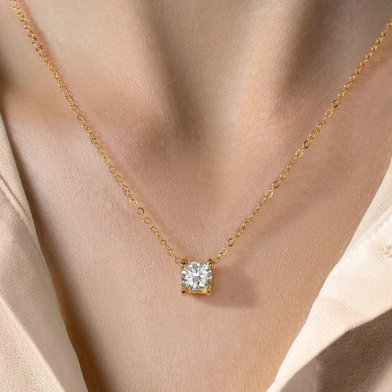 Luxury Jewelry Brilliant Cut Diamond Moissanite Necklaces White Rose Gold Real 925 Silver Chain 1ct for Women Wedding