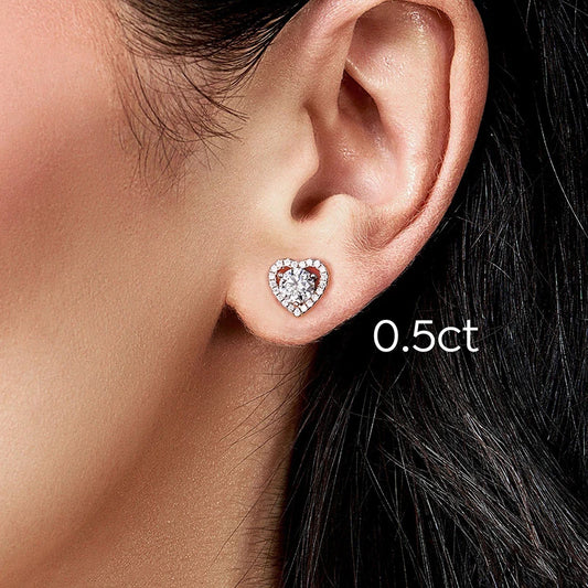 0.5CT Color Moissanite Diamond Unusual Heart Halo Stud Earrings for Women 925 Sterling Silver Wedding Luxury Jewelry
