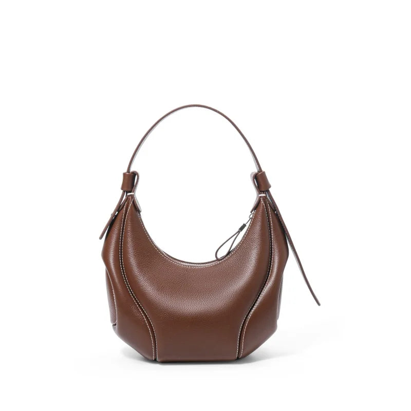 Women's Customized Half-Moon Underarm Shoulder Handbag Fashionable Genuine Cowhide Leather Bag Adjustable Strap Full-Grain