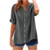 2025 Spring Fall Summer New Shirt Casual Loose Button V-neck Large Short Sleeve Top Women's Shirt