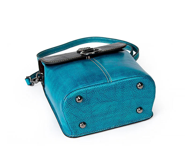 Girls Fashion Real Leather Crossbody Shoulder Bag with Zipper Closure