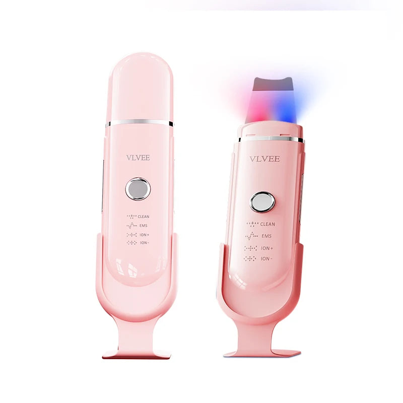 Facial Ultrasonic Skin Scrubber Electric Peeling Shovel Pore Cleaner Red and Blue Light Beauty Instrument Blackhead Removal