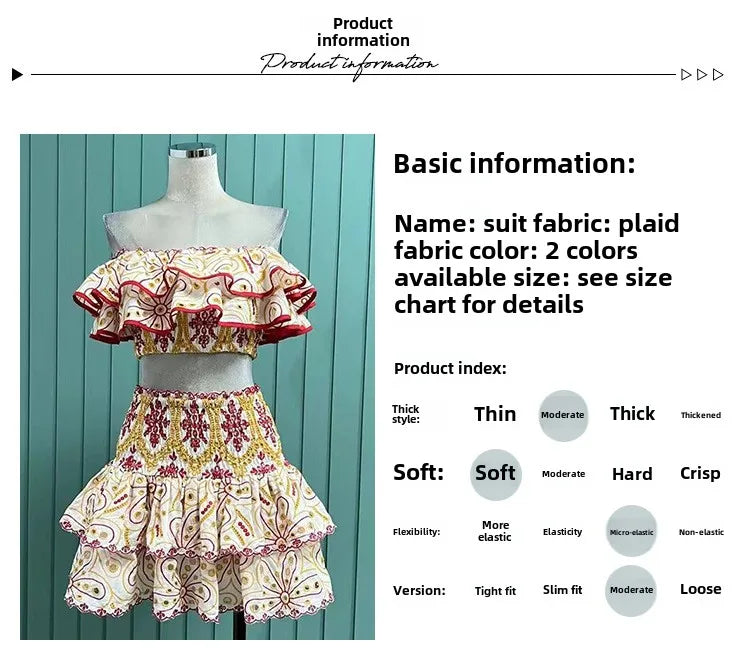 2025 Spring Summer New Lace Two Pieces Sets Off-Shoulder Crop Top + Flounce Hem Skirt Co-ord Set