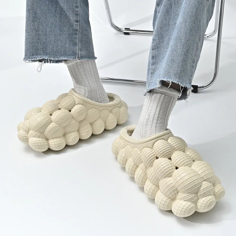 Unisex Outdoor Indoor Trendy Bubble Winter Home Warm Slides Fur Slippers