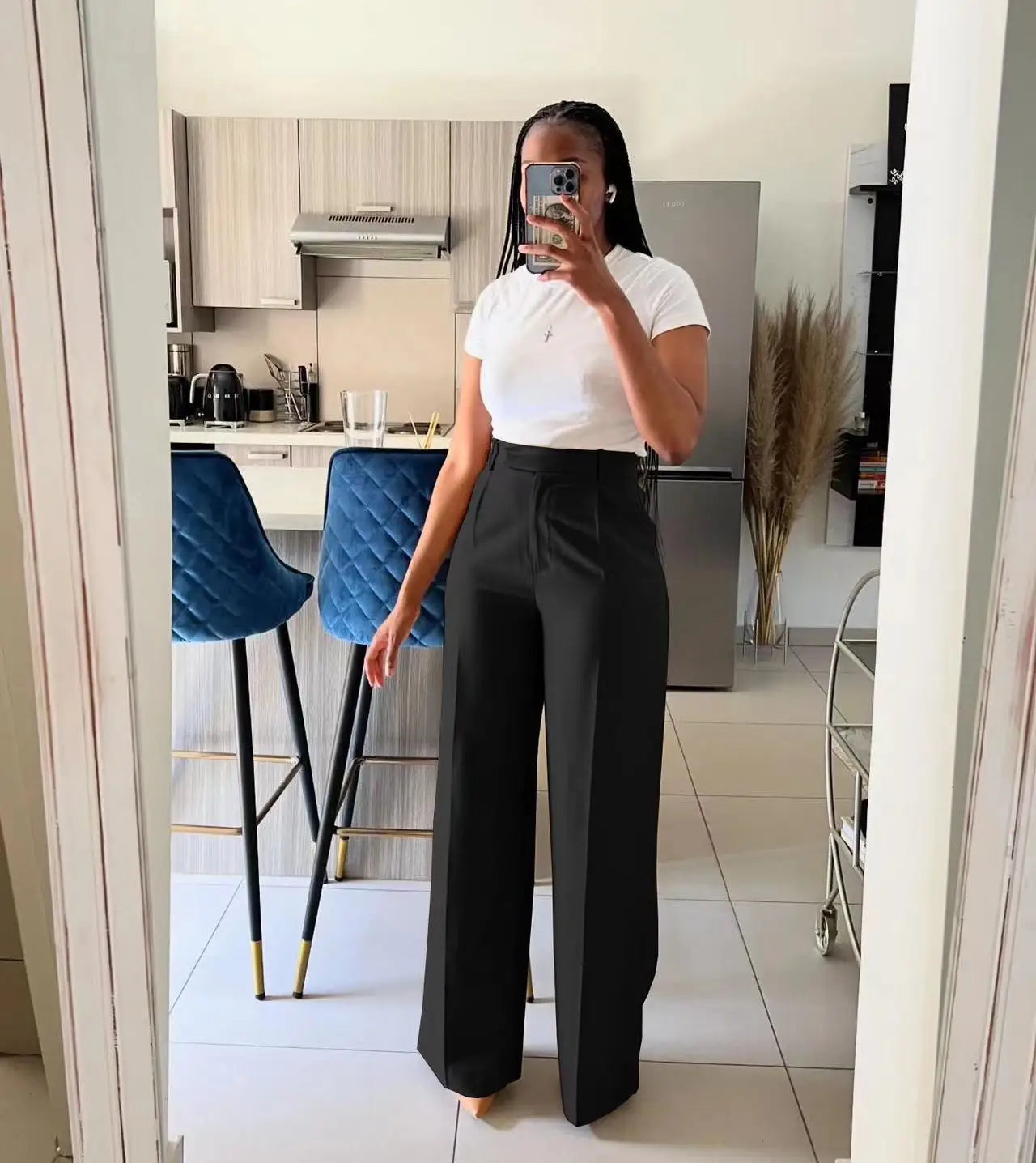 2025 Spring and Autumn Women's Lady High Waist Straight Wide Leg Casual Solid Color Trousers Female Office Pants