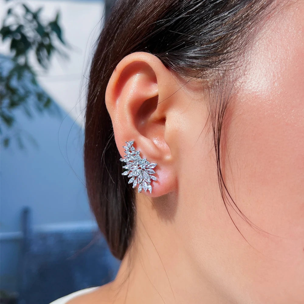 New Trendy Shiny Cubic Zirconia Ear Cuff Climbing Design Ear Post Stud Earrings for Women Fashion Daily Party Piercing Jewelry