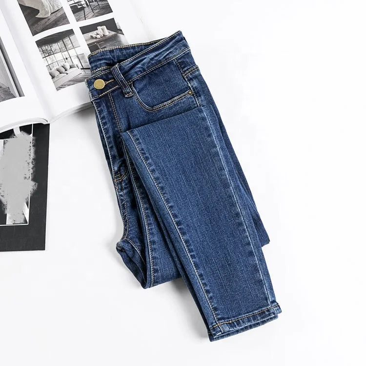 Women'S Pants High Waisted Elastic Tight Small Feet Pencil Jeans