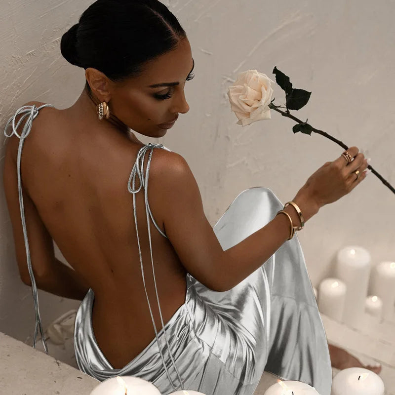 Silver Sexy Elegant Evening Dresses Women Girls Ladies Sexy Party Club Dress Fashion Slip Maxi Dresses