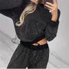 Autumn/Winter Women's Starry Sky Full Sky Long Sleeve Round Neck Loose Top Drawstring Wide Leg Two Piece Set