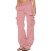 Girls Cargo Long Pants Cotton Pockets Europe Straight Wide Leg Pants Fashion Multi-pocket Retro Trousers Casual Cargo Pants
