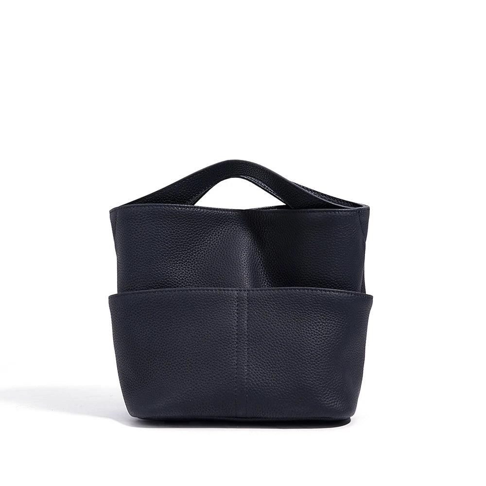 Mini Bucket Bag Women Genuine Leather Tote Bag Cowhide Real Leather Handbag for Lady Colleague Student School Bag