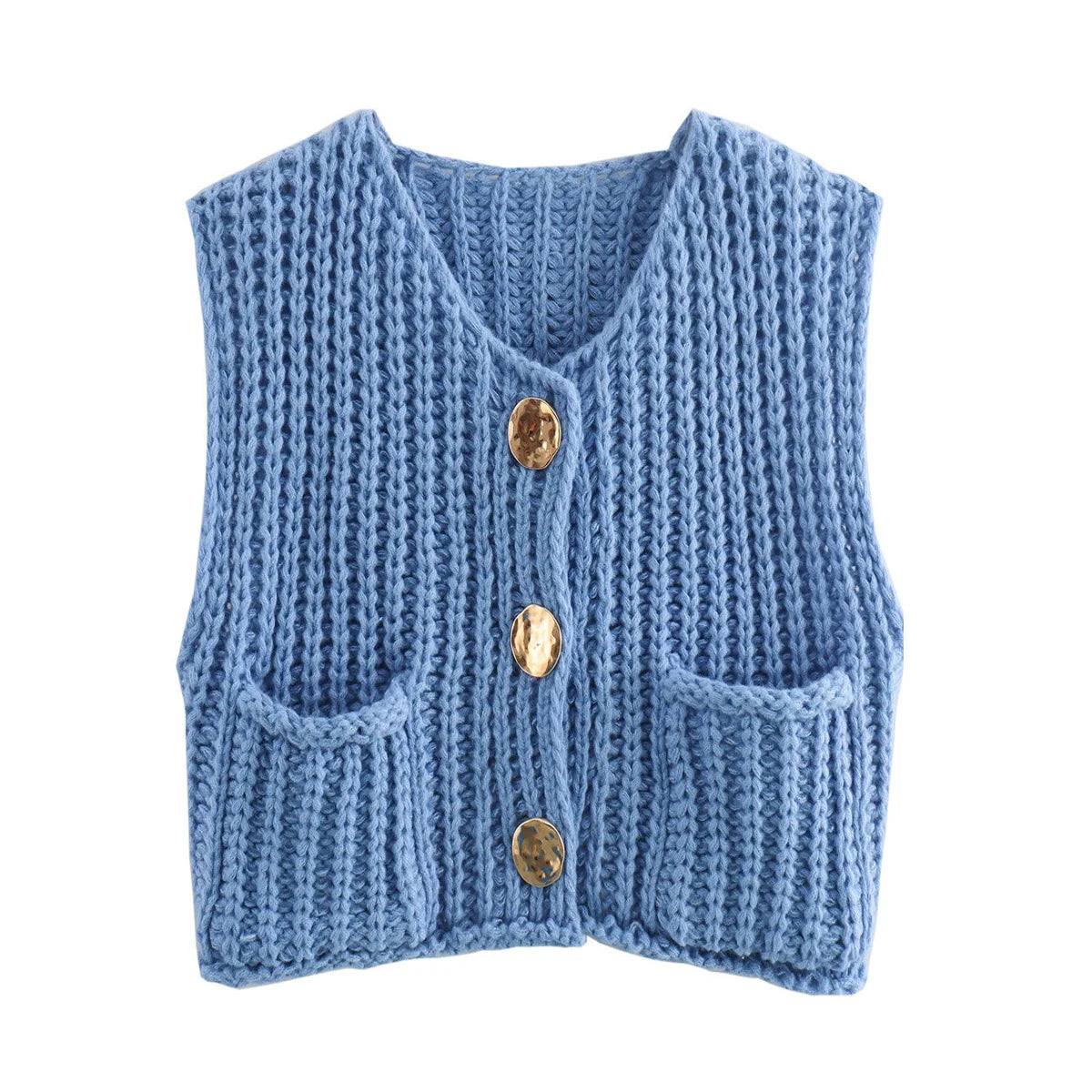 Women Solid Color Button Knit Vest V-neck Waistcoat Knitwear Sweater V-Neck Sleeveless Tops Spring Autumn Fashion Casual Sweater