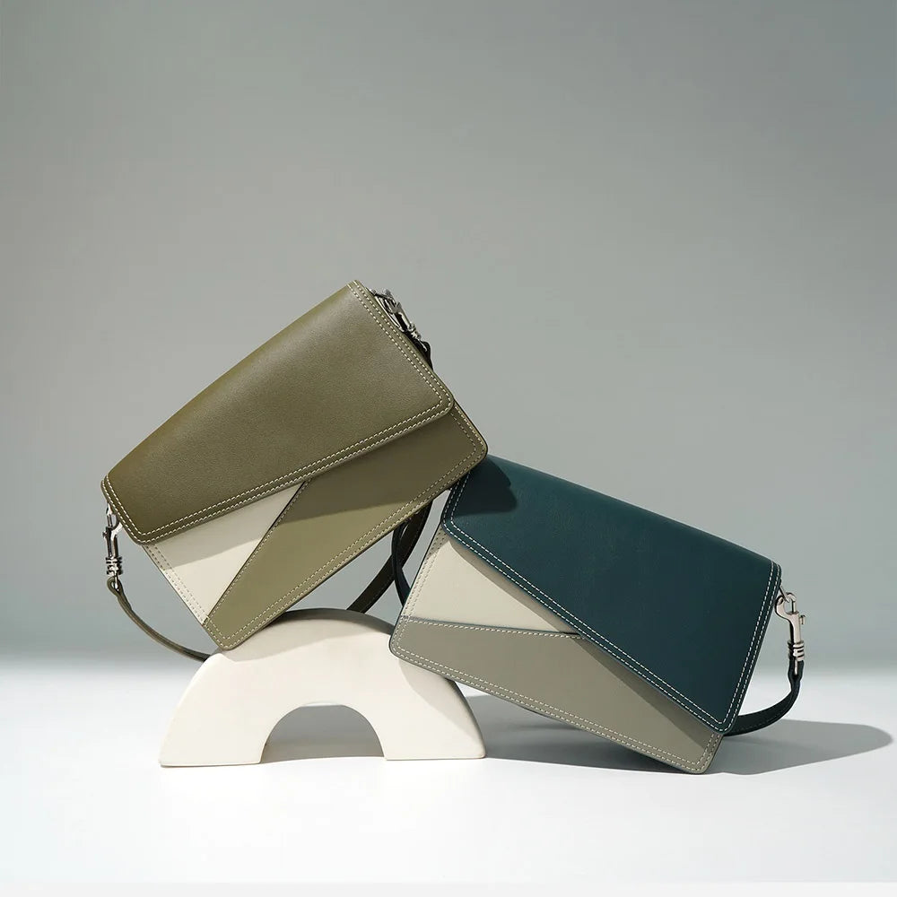 Hot Collection , Ladies , Women, Cowhide Genuine Leather Satchel Color Matching Bag at Best Price