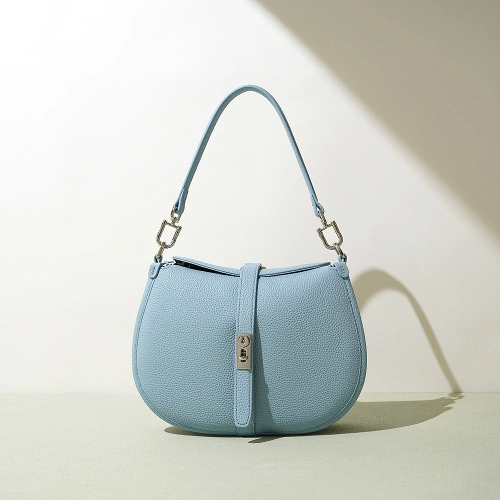 2025 Genuine Leather Handbags Women's ,Girls Cowhide Half Moon Crossbody Shoulder Bag Crescent Bag