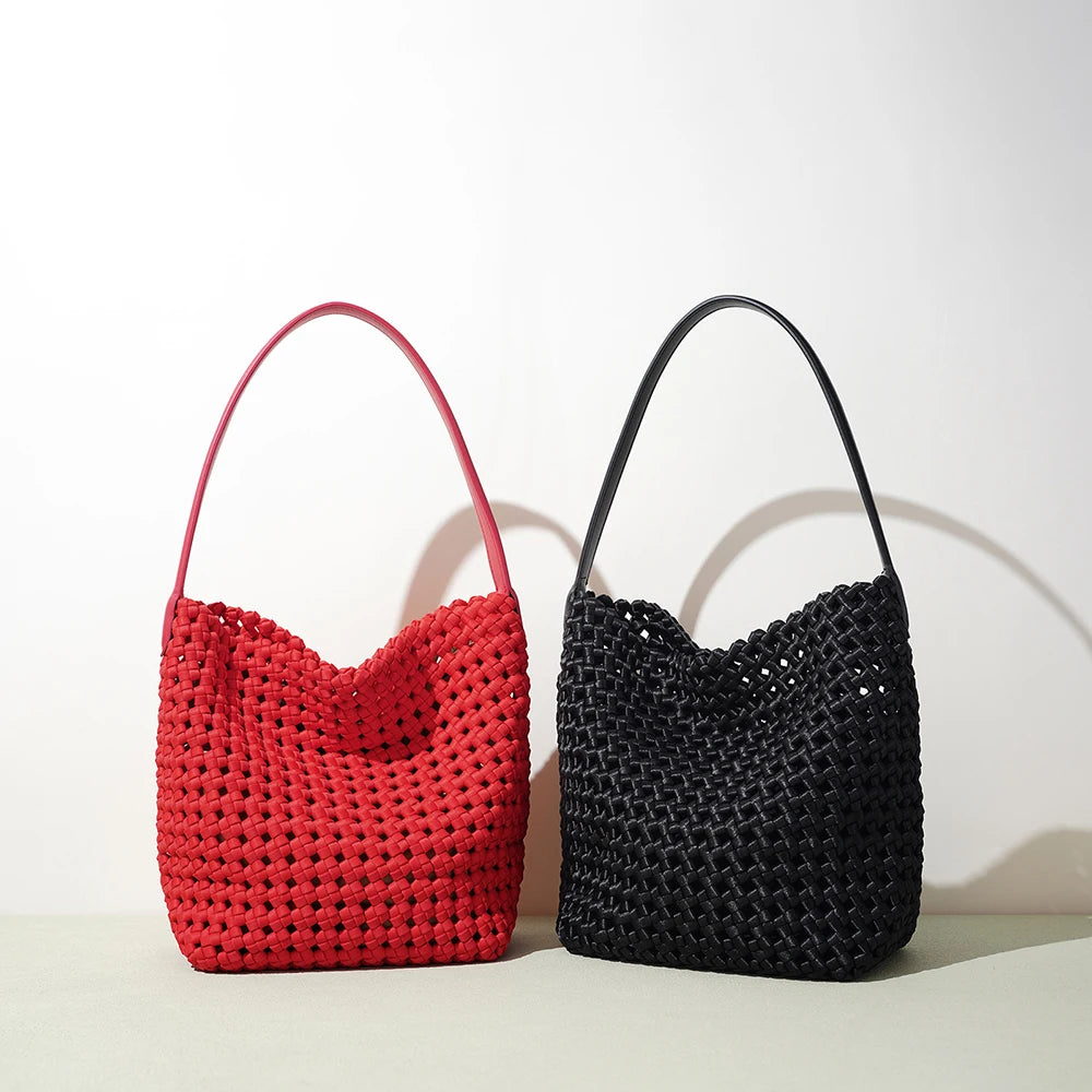 Luxury Designer Woven Fabric Crossbody Bags Women Polyester Handbags Lady Bucket Bags Set Fashion Ladies Tote Bag