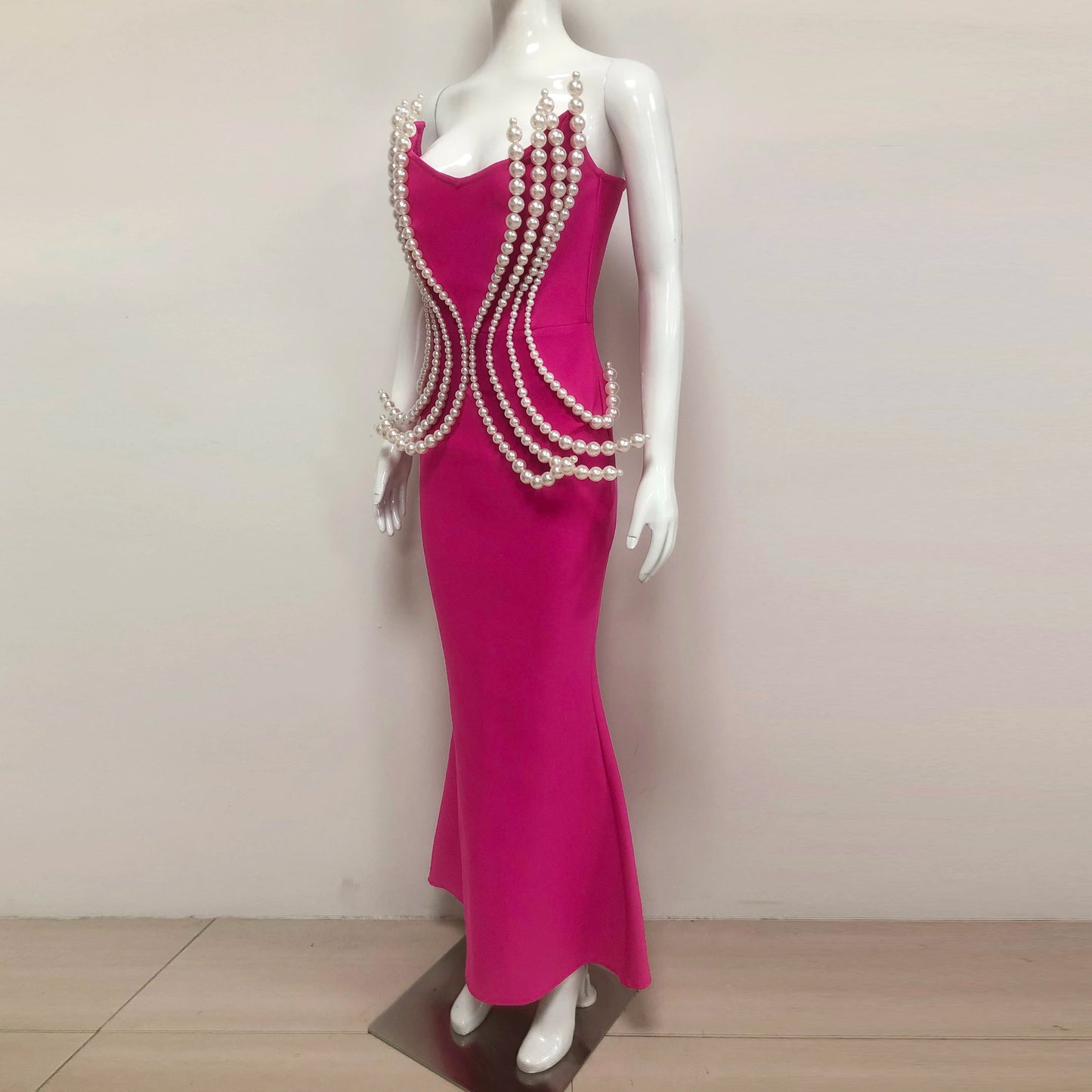 Sexy Red Wedding Party Dress Pearl Beading Strapless Bodycon Prom Gown Formal Luxury Evening Dresses With Pearls