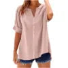 2025 Spring Fall Summer New Shirt Casual Loose Button V-neck Large Short Sleeve Top Women's Shirt