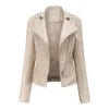 Ladies' Beaded Leather Jacket Women's Long-sleeved Fashion Jacket Thin Spring and Autumn Women's Leather Jacket with Lapel Coat