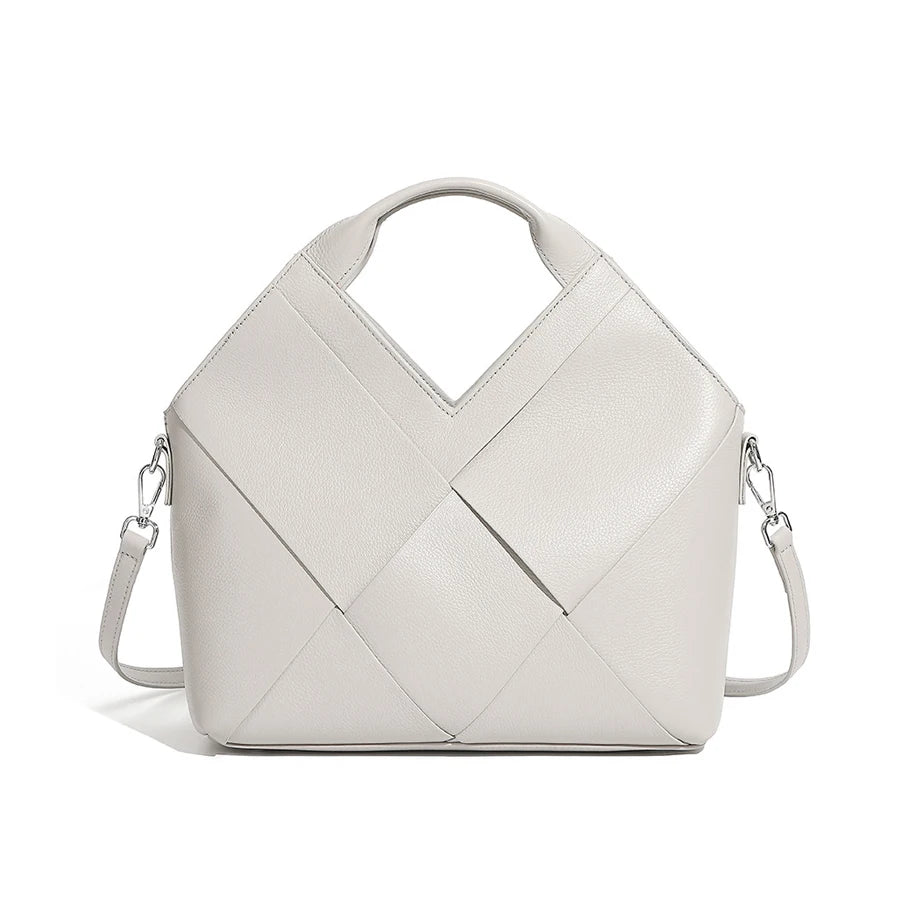 Genuine Cowhide Leather Female Handbags Woven Crossbody Shoulder Totes for Women Open Closure Type for All seasons
