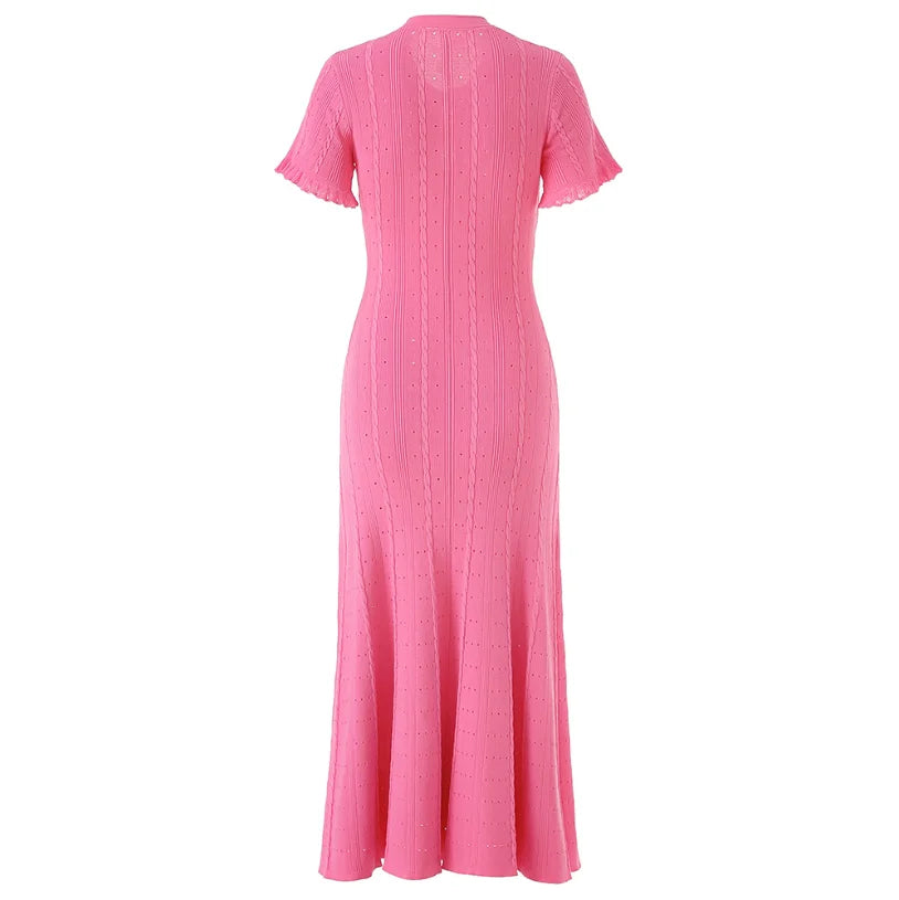 High Quality Knitting Party Summer Short Sleeve Dress Women Elegant Fashion Midi Knitted Dress