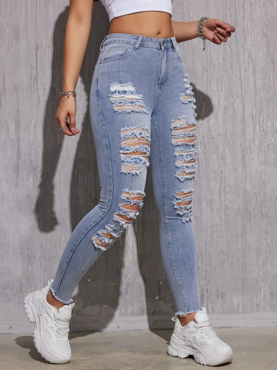 2025 Women's Denim Pants High Quality Ripped Plus Size Jeans Women Stretchy High Waist Jean Woman Pants