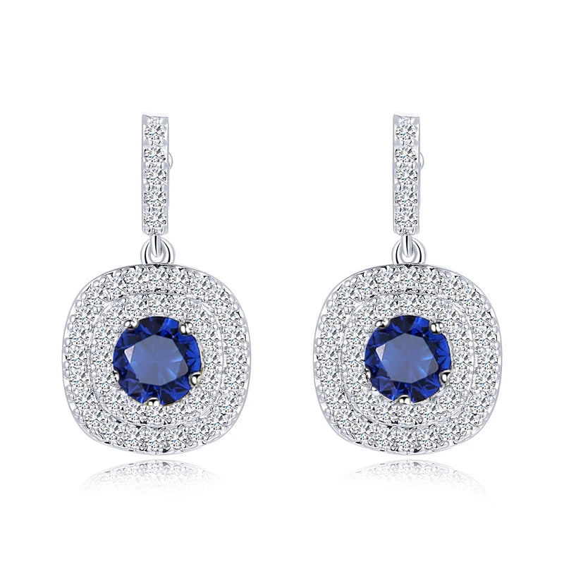 Quality Mirco Paved Full Cubic Zirconia Square Shiny White CZ Stone Dangle Drop Earrings for Women Classic Chic Fashion Jewelry