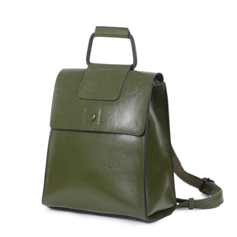 Hot Selling Unisex Fashion Retro Oil Wax College Bag Genuine Leather Leisure Travel Backpack for Women
