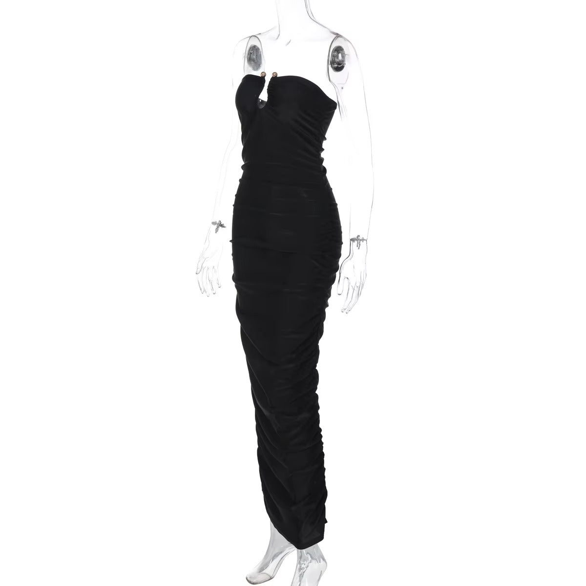 Sexy V-Neck Slim Pure Color Summer New Arrival Cross-Border Women's Dress Sleeveless Elegant Folded Skirt Dress