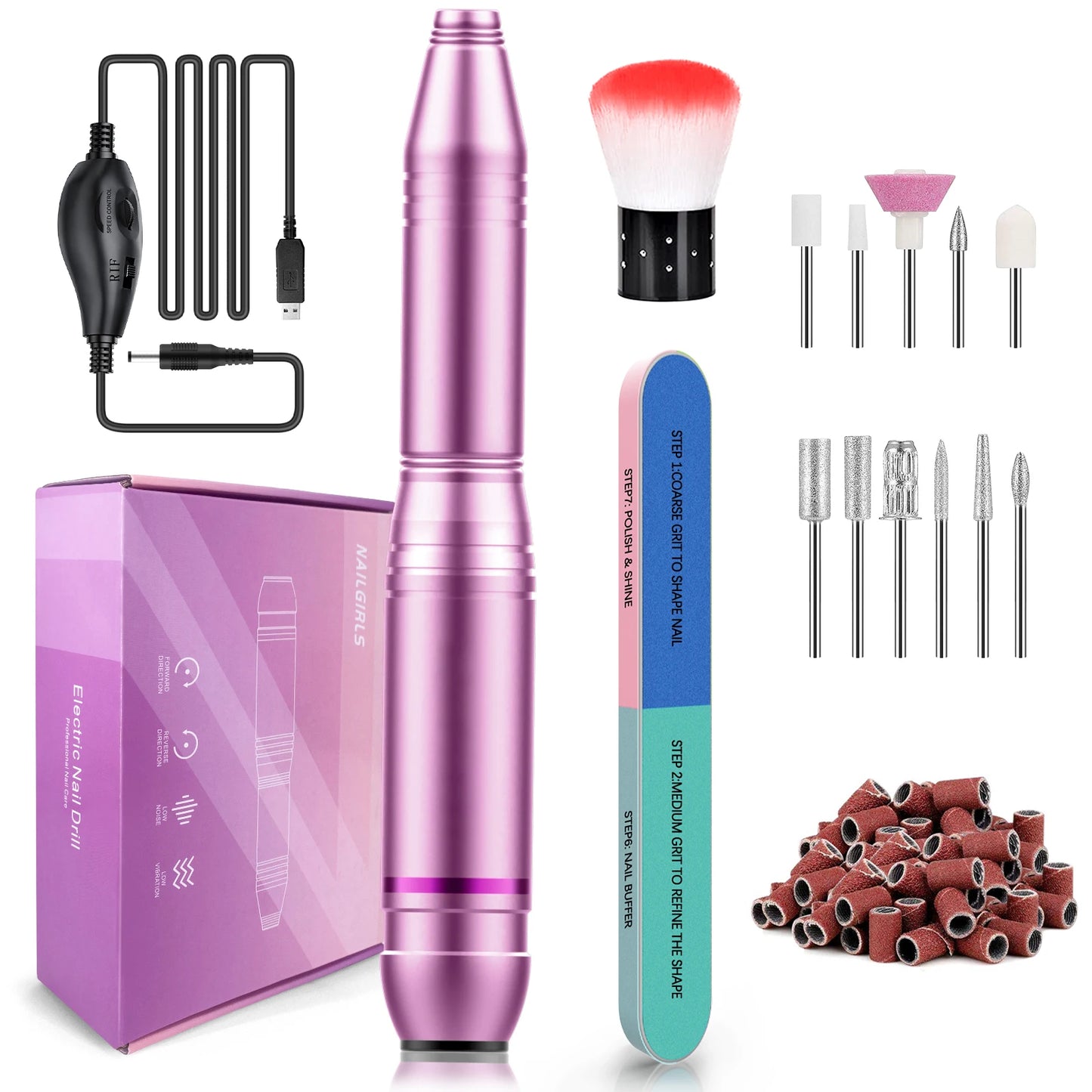 USB Portable Electric Nail File Polishing Tool Manicure Pedicure Nail Supplies for Home and Salon Use