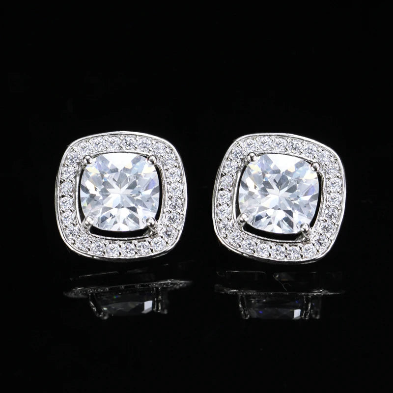 8 Color Options High Quality Square Shaped Cubic Zircon Stone Pink Crystal Fashion Stud Earrings for Women Daily Wear Jewelry